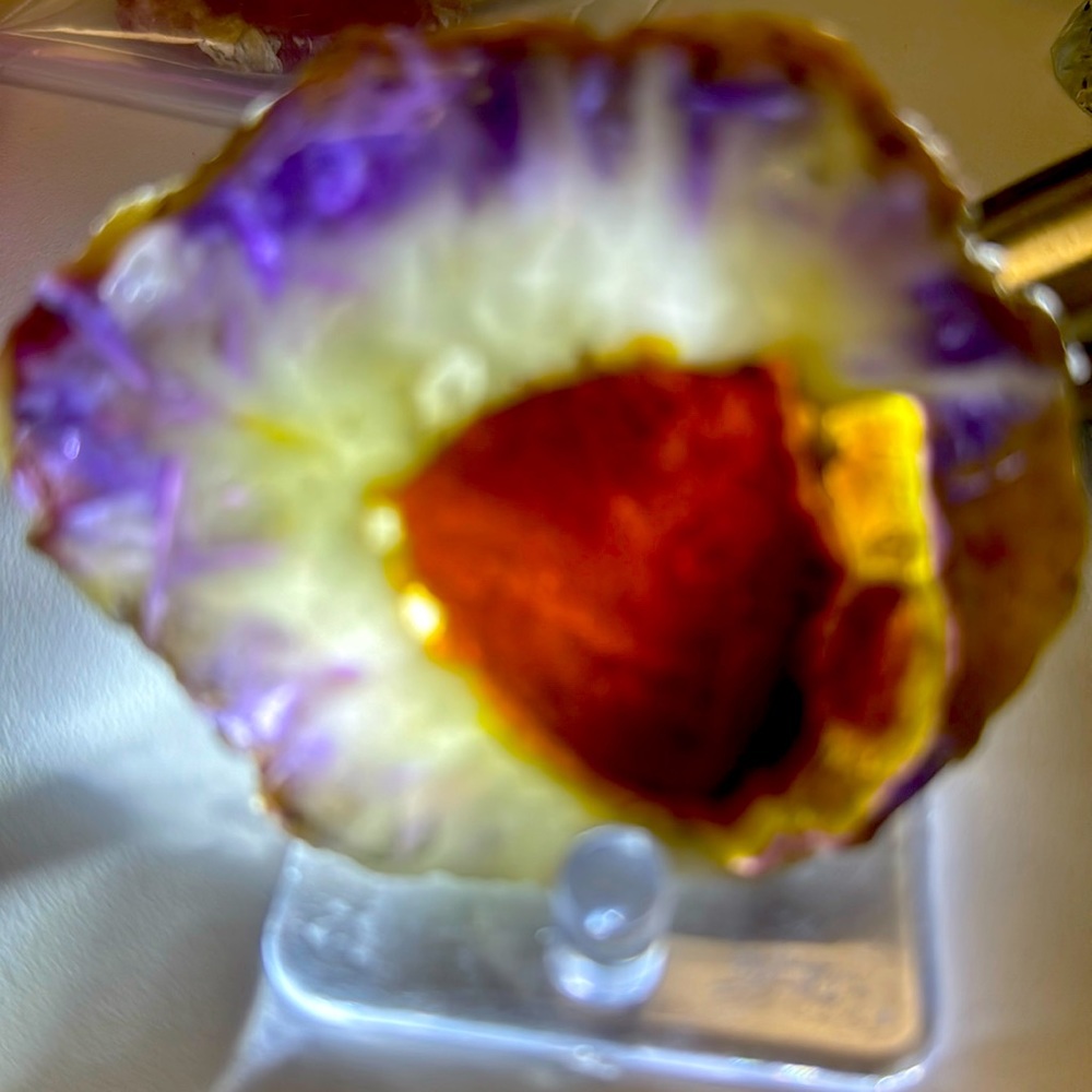 Large Golden Tourmaline Slice with Lepidolite, Feldspar and Quartz.